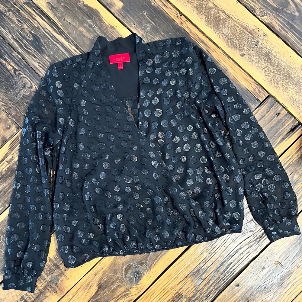 Women’s Jennifer Lopez Black Polka Dot Blouse Small